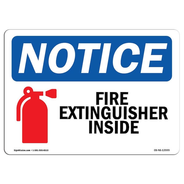 OSHA Sign, Fire Extinguisher Inside With Symbol, 18in X 12in Aluminum, 12" W, 18" L, Landscape